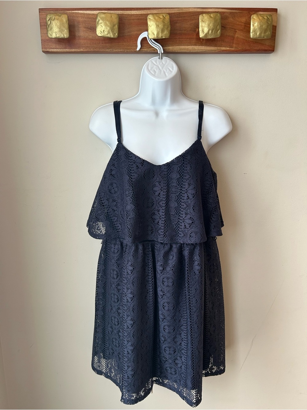 Streetwear Society Boho Coastal Crochet Lace Swing Dress Adjustable Straps M